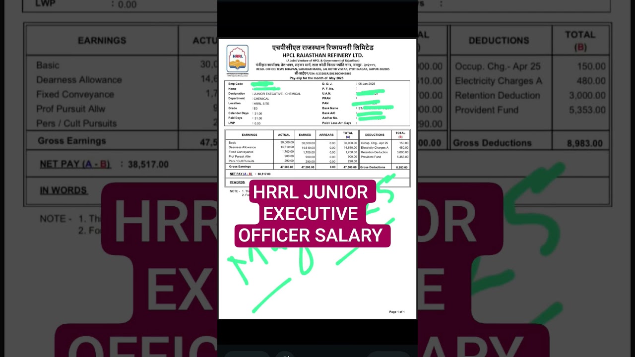 HRRL salary slip .#hrrl #payslip #shorts #short #shortvideo #motivation #chemical #junior #diploma