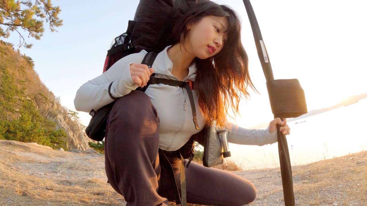 여자 혼자 25kg 짐메고 낚싯대들고! 섬 끝 바위절벽 노숙