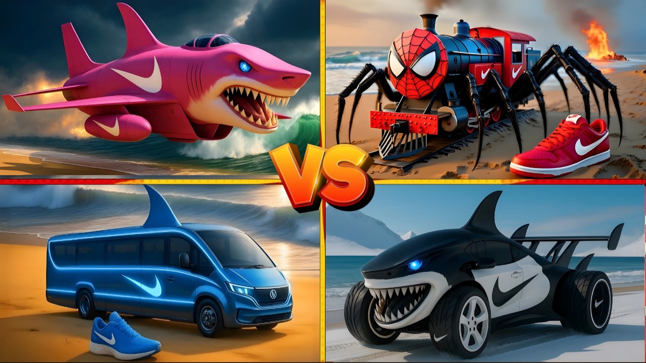 MEGA SHARK 🎉😁SHARK AIRPLANE 🆚SHARK SPIDERMEN TRAIN 🆚BRAINROT TRUCK🆚SHARK BUSES