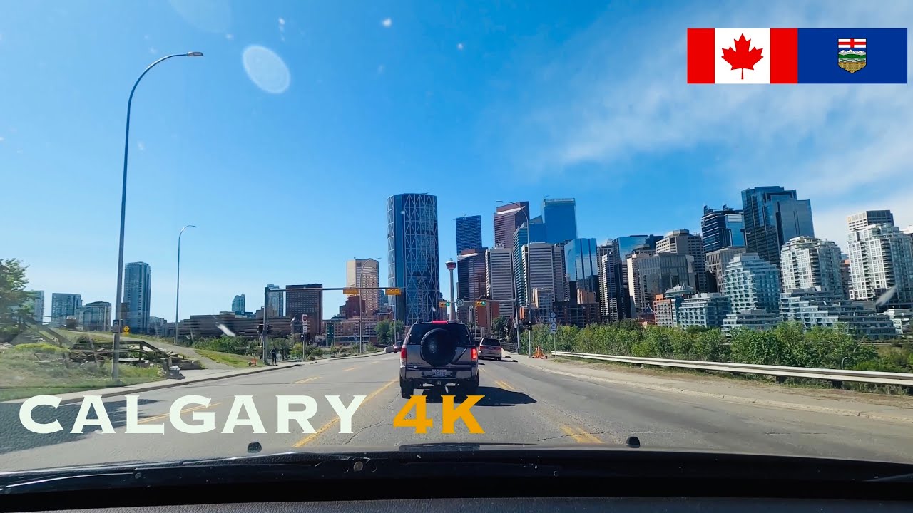 Calgary 4K - Deerfoot Trail - Centre Street - Downtown Driving Tour