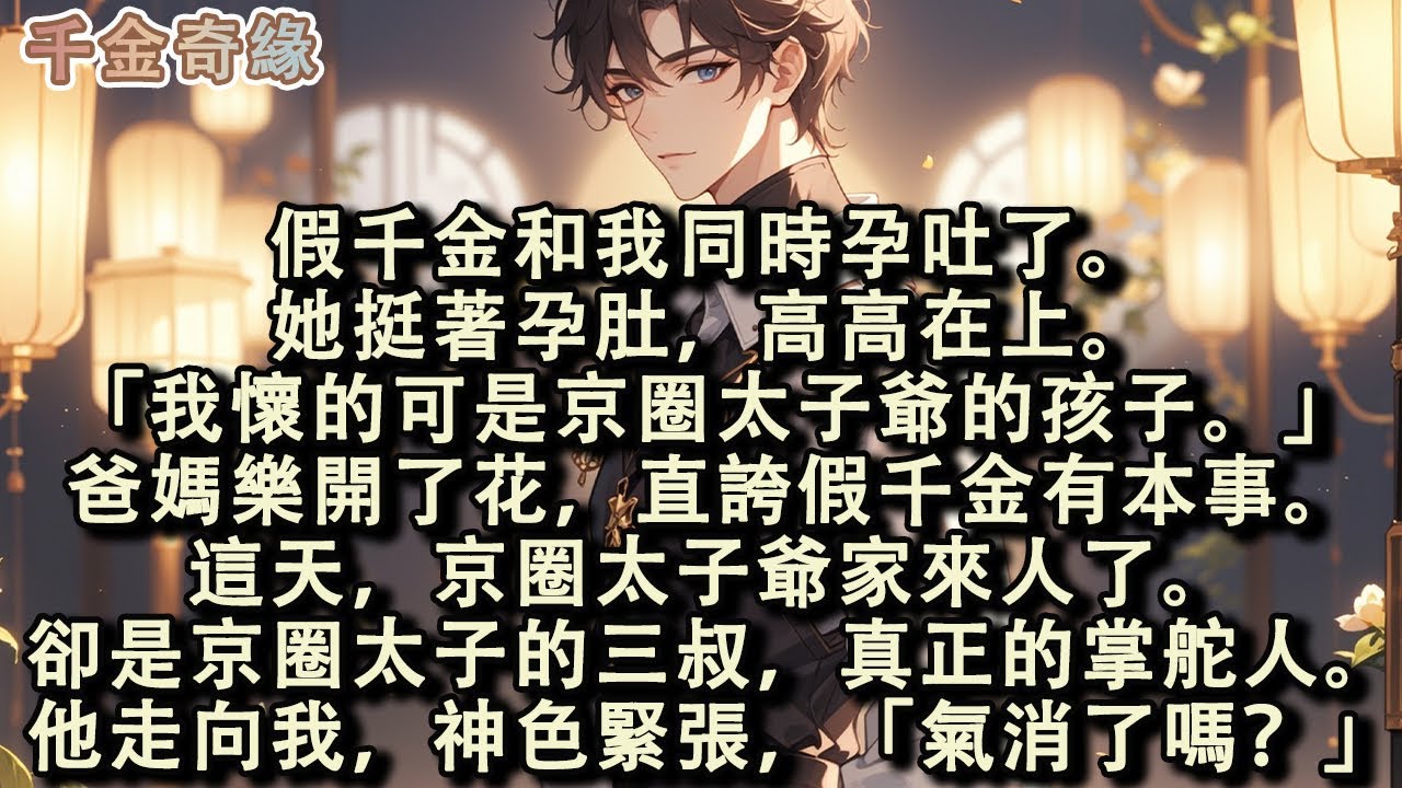 假千金和我同時孕吐了。她挺著孕肚，高高在上。「我懷的可是京圈太子爺的孩子。」爸媽誇假千金有本事。這天京圈太子爺家來人了。卻是京圈太子的三叔，真正的掌舵人。他走向我，神色緊張。「氣消了嗎？」#真假千金