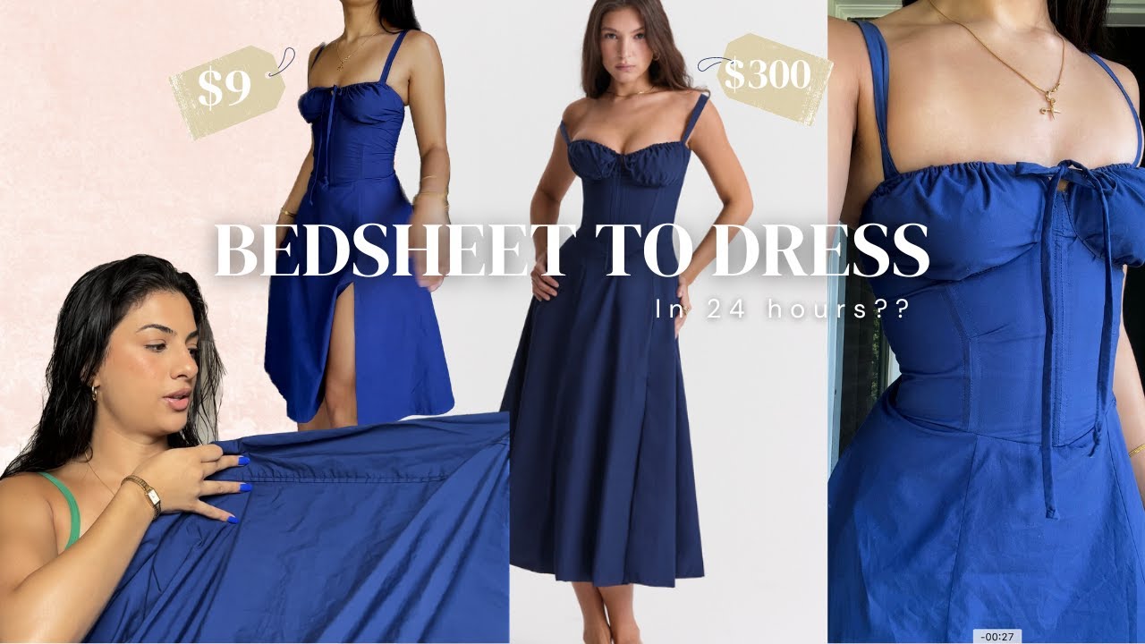 I turned a BEDSHEET into a HOUSE OF CB Inspired DRESS! (24 HOURS) | DIY Milkmaid dress/thrift flip
