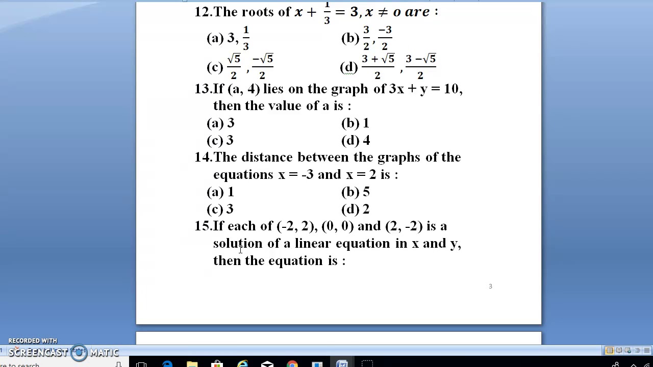 LINEAR EQUATION IN TWO VARIABLES / MATHEMATIS / XI AMU / BHU / JMI / SCI, DIP. ENGG. & HUMANITIES