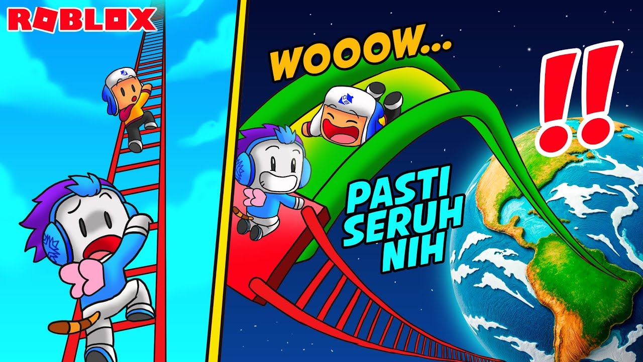 MOCIL SENENG BANGET! KITA NAIK TANGGA SAMPE KE LANGIT MELUNCUR DI PROSOTAN TERTINGGI DI DUNIA ROBLOX