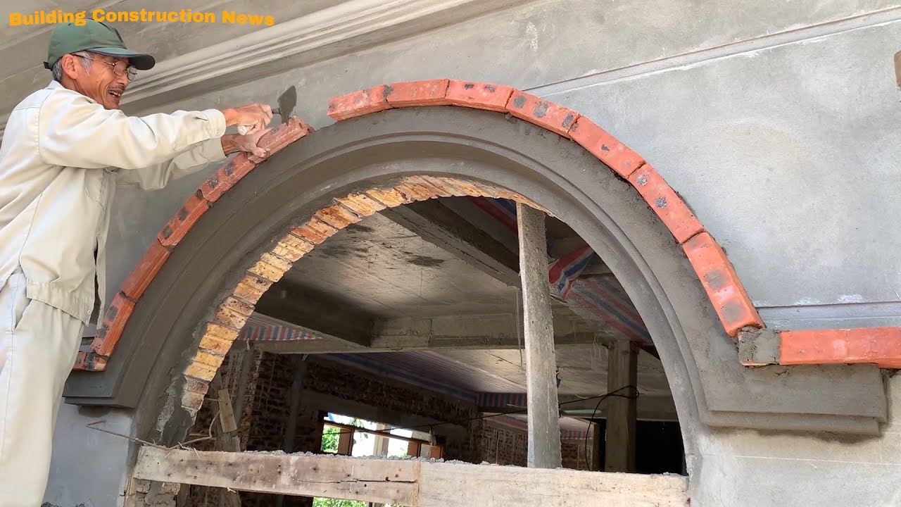 Design And Construction Of A Curved Roof Over An Outdoor Balcony Window - Using Bricks And Cement