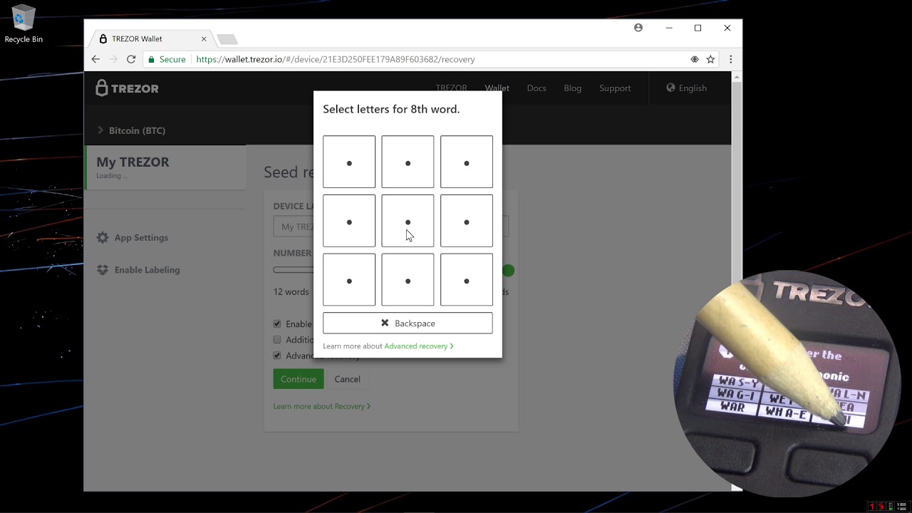 Расширенное восстановление кошелька Trezor с помощью 24-словного сид-кода Bitcoin Litecoin