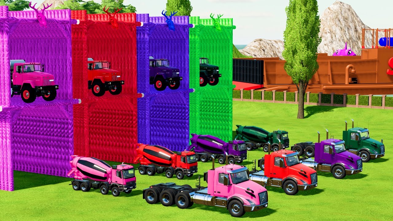 Garage with Colors   ALL MIXER TRUCK WITH DOUBLE FLATBED TRAILER TRUCK, VOLVO,MIXER TRUCK AMERICAN