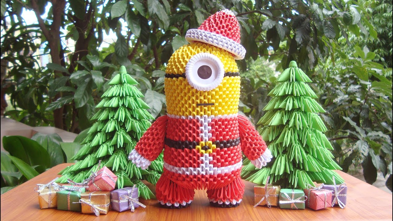 How To Make 3D Origami Santa Claus Minion , minions toy | cómo hacer 3d papiroflexia Navidad minion