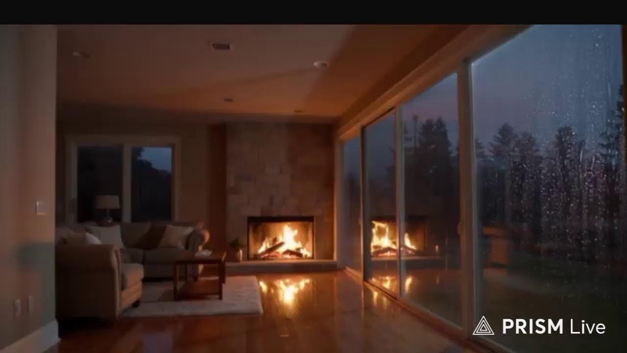 Warm Fireplace, Rainy Night & peaceful Piano Calm Your Mind & Sleep Deeply. Cozy Ambience 24/7. LİVE
