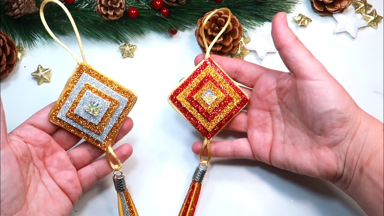 Diy Adornos de goma Eva para decorar tu árbol de Navidad, preciosas manualidades fáciles, Channelli