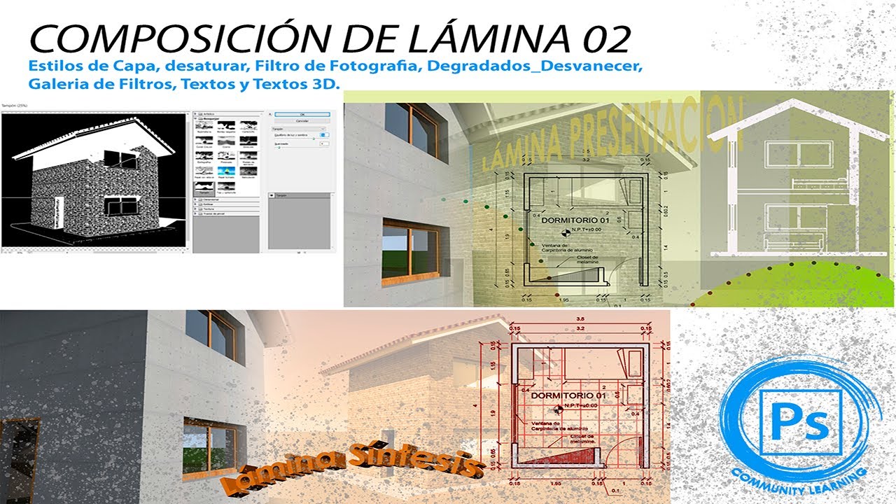 Sesión 05:  FOTOMONTAJE _ COMPOSICIÓN DE LÁMINA 02 y más _ PHOTOSHOP | ARQuitectura - PASO a PASO.