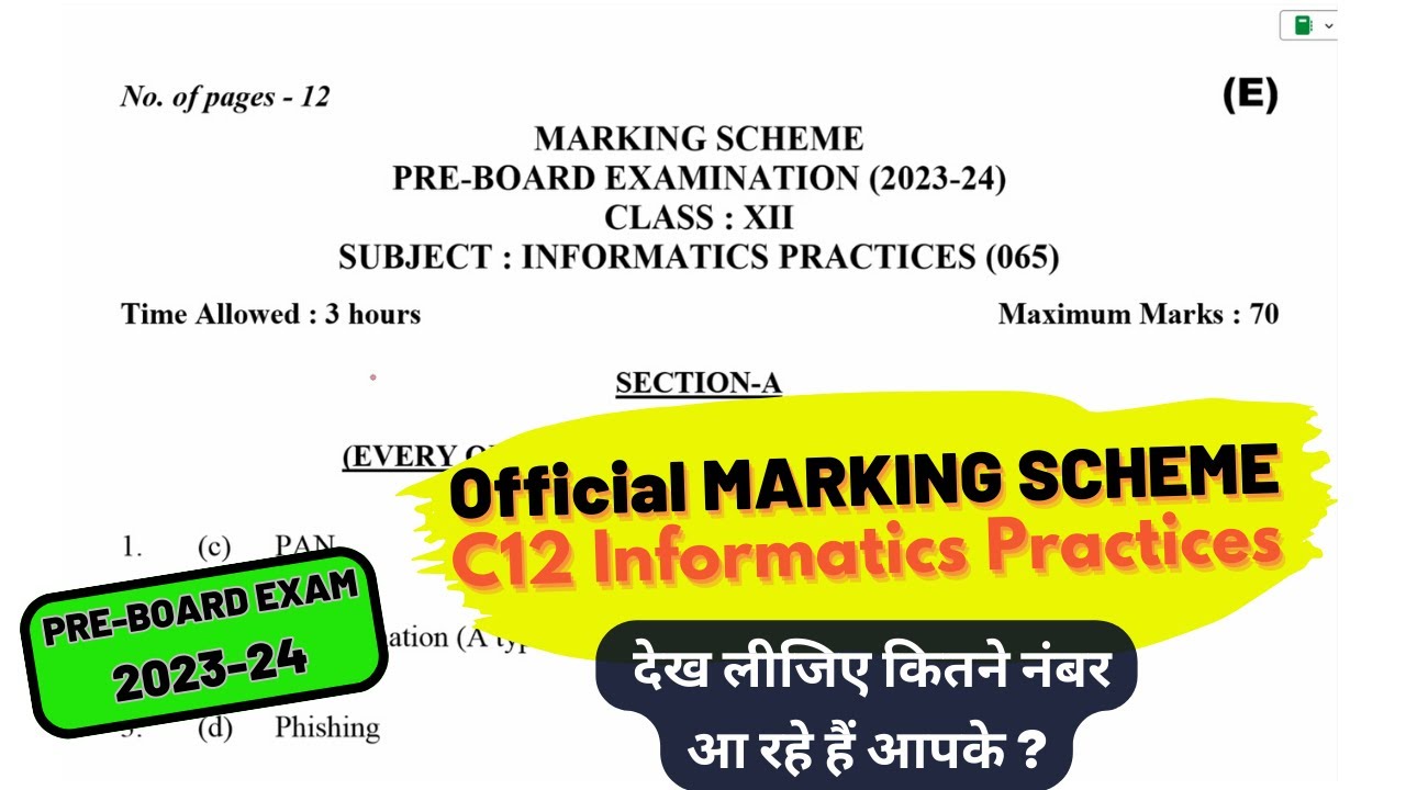 Official marking scheme | Class 12 Informatics practices | Answer Key by DoE @mcq4allschool