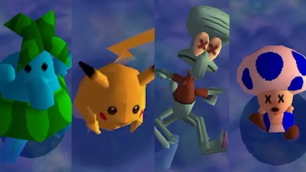 All Characters falling on Ice in Super Mario 64 with Sunset