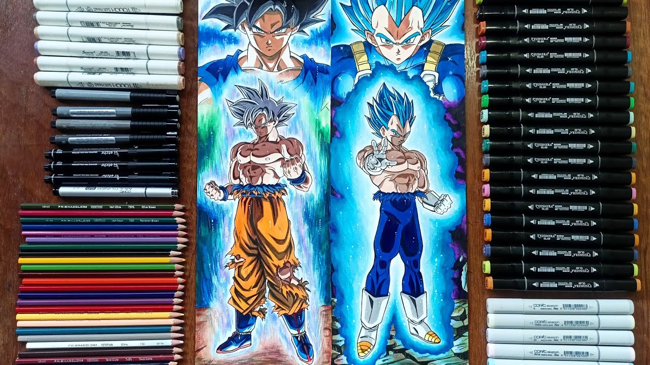 Drawing Goku Ultra Instinct and Vegeta Blue Evolution | Commission Artwork