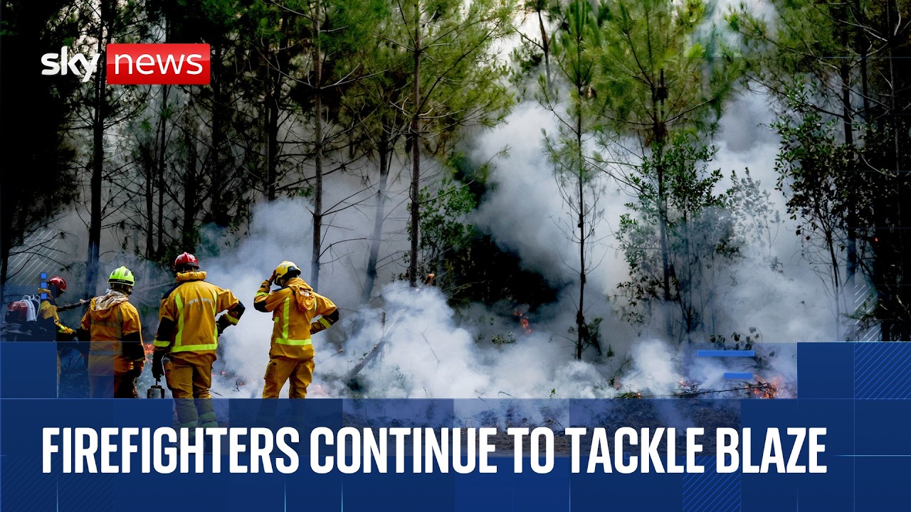 Firefighters tackle huge wildfire in France