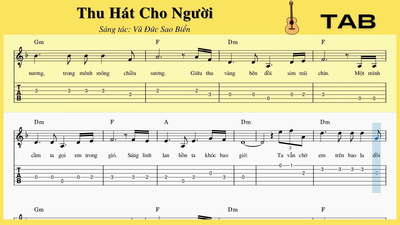 Thu Hát Cho Người - Guitar tab đơn giản