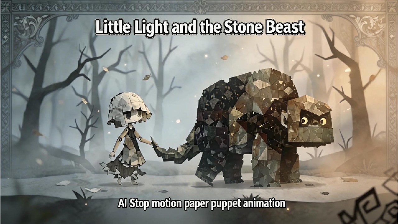 Little Light and the Stone Beast | AI Stop motion paper puppet animation