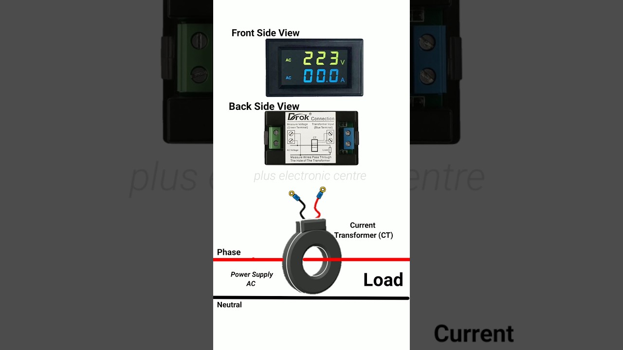 Single Phase Digital Voltage & Ammeter Connection Diagram with CT(Current Transformer) #shorts
