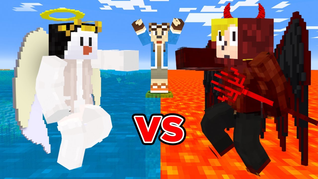 最強の天使武器で人間を守る天使 vs 最強の悪魔武器で人間を狩る悪魔 デビルリベンジ編【vsえんちょう。】【マイクラ】