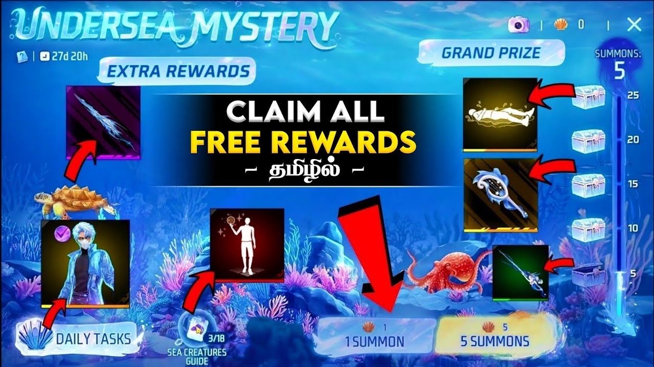 🔥 CLAIM FREE REWARDS 😍 UNDERSEA MYSTERY EVENT FREE REWARDS FREE FIRE | FREE EMOTE + BUNDLE + GUNSKIN