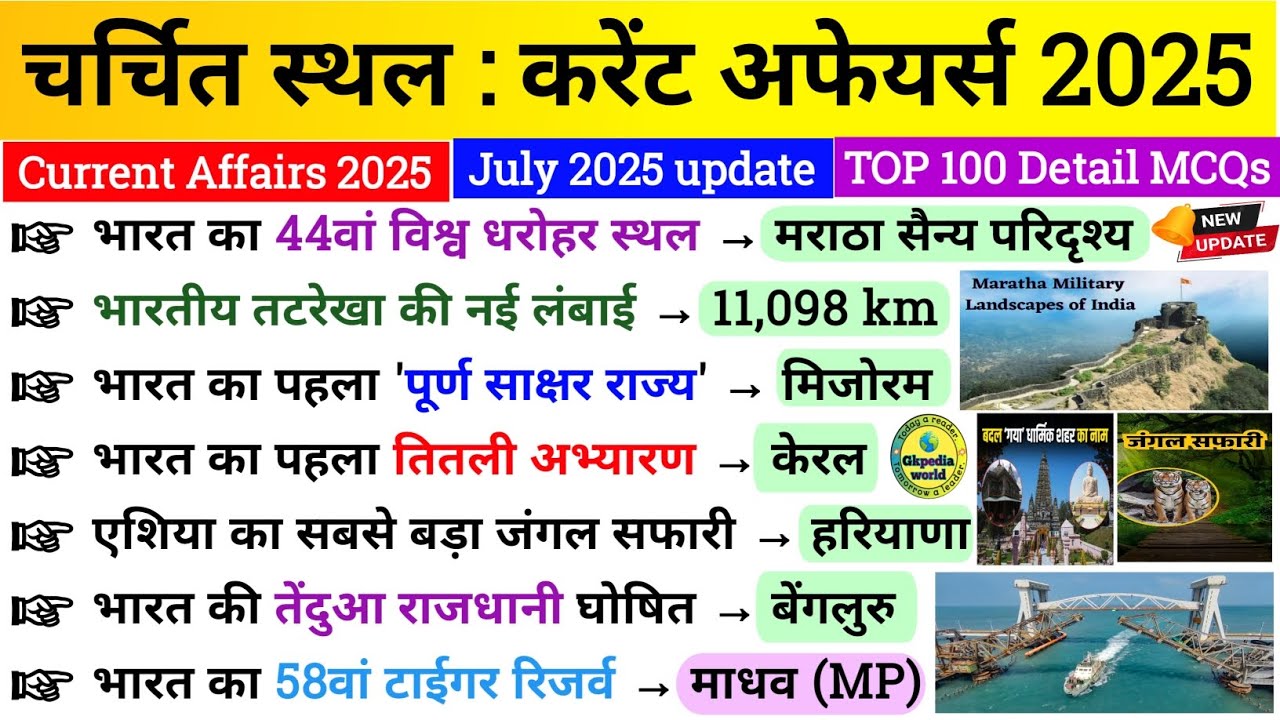चर्चित स्‍थल 2025 | Famous Place 2025 | Current Affairs 2025 | Famous Place Current Affairs 2025 #gk