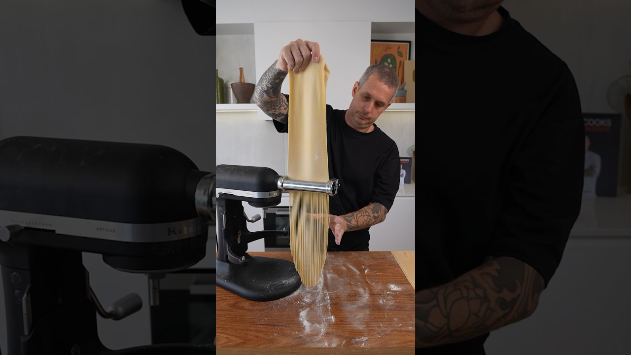 Homemade spaghetti pasta with @KitchenaidANZ  #madeformakers #shorts #kitchenaidcollab