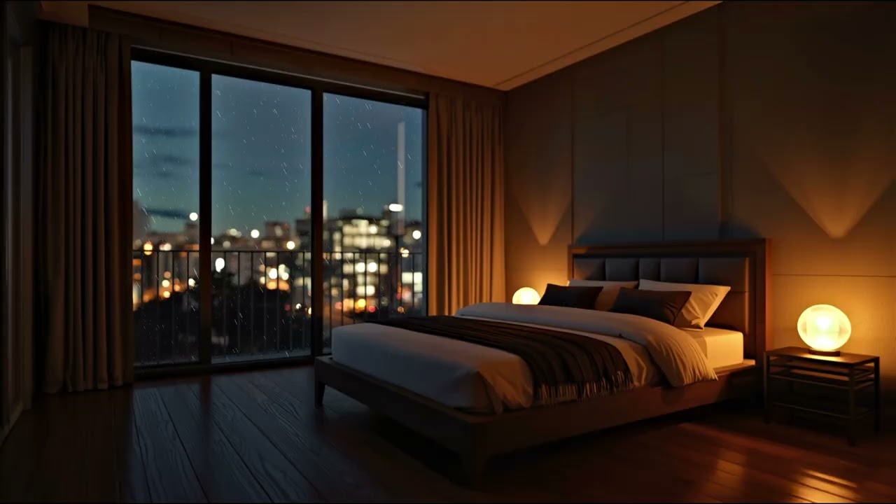 Cozy bedroom storm ambience