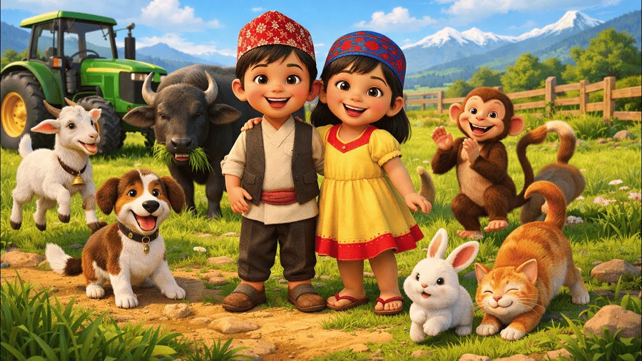 सानु र नानी आफ्नो जनावरहरूको फार्ममा | Nepali kids nursery songs | लोक प्रिय नेपाली बाल गीत |#nepal