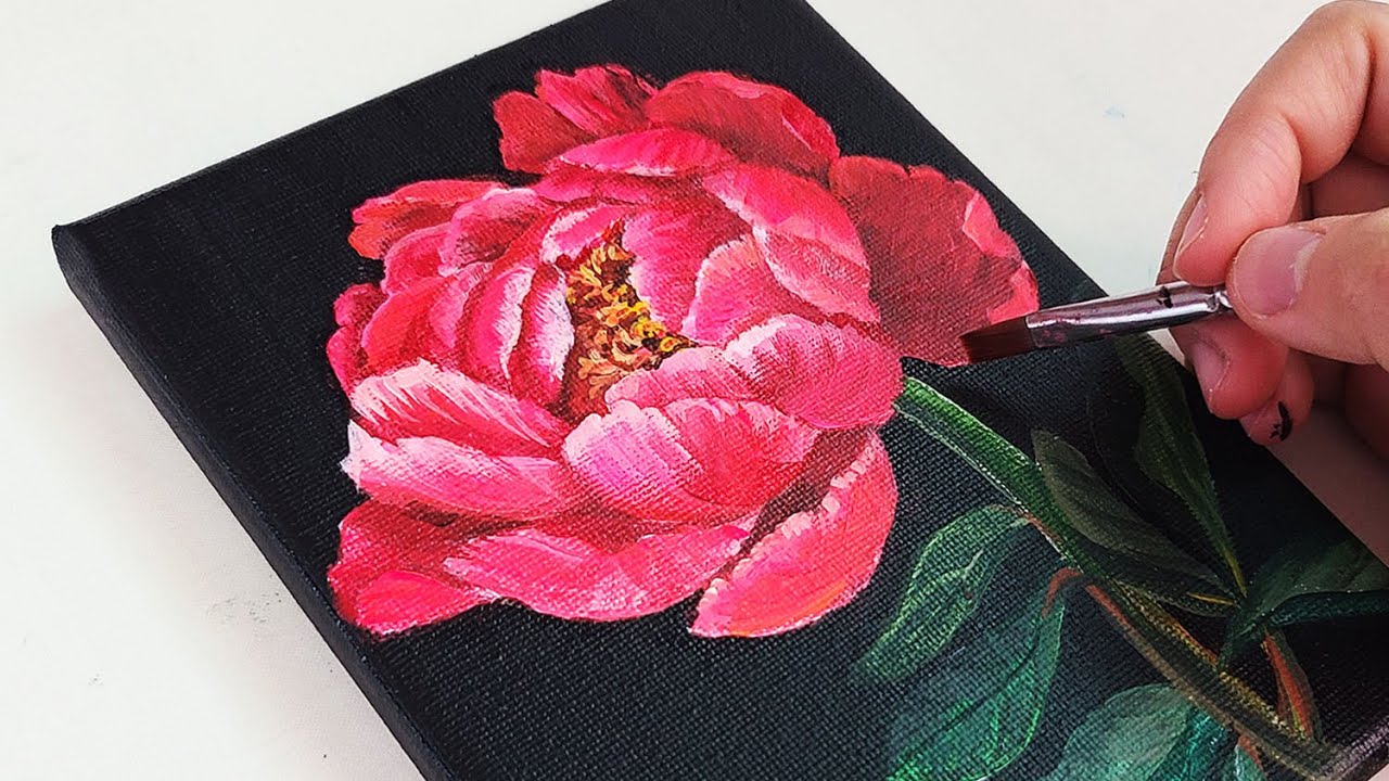 아크릴화 꽃┃아크릴물감으로 작약 꽃 그리기┃#23 | Acrylic painting on Canvas