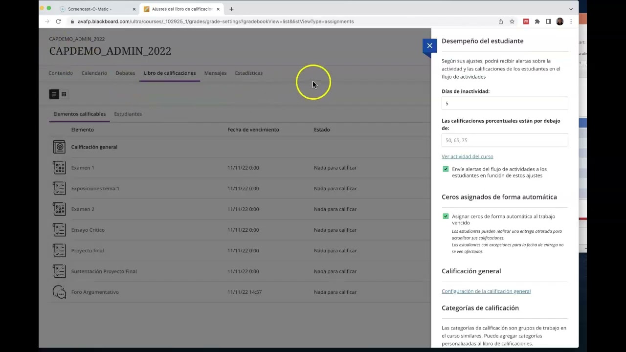 Configuración Centro de Calificaciones - Blackboard Ultra