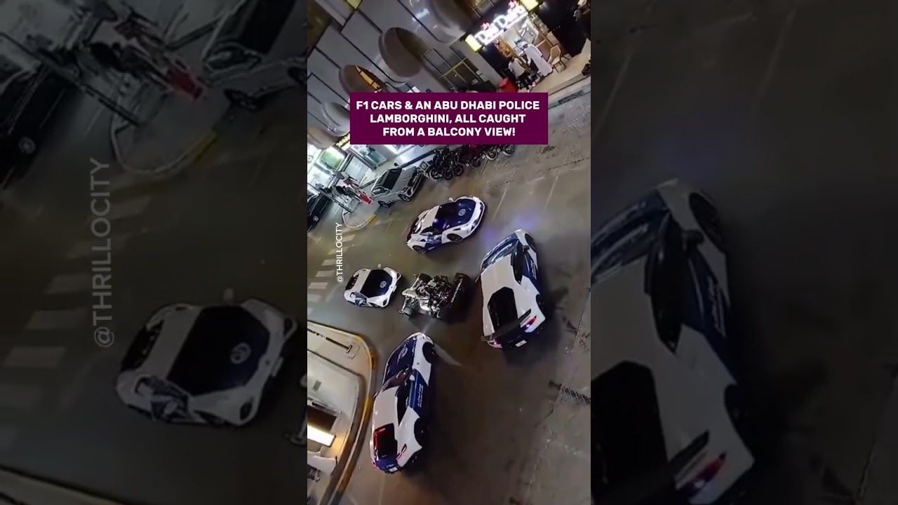 F1 cars & an Abu Dhabi Police Lamborghini, all captured from a balcony view! @mydubaipage #dubai