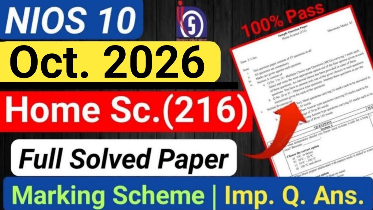 NIOS Class 10 Home Science Question Paper Solved