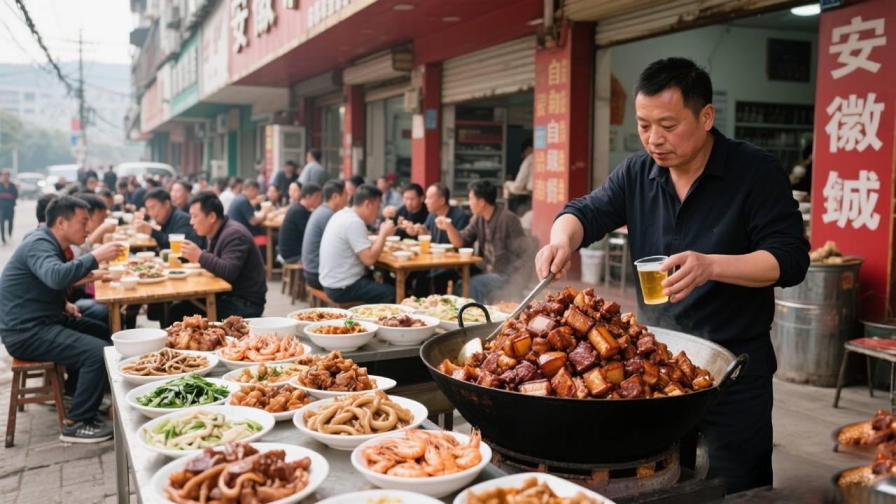 安徽10元蛋炒饭自助快餐，肥肠河虾红烧肉随便吃，打包只要加1元【舟小九】