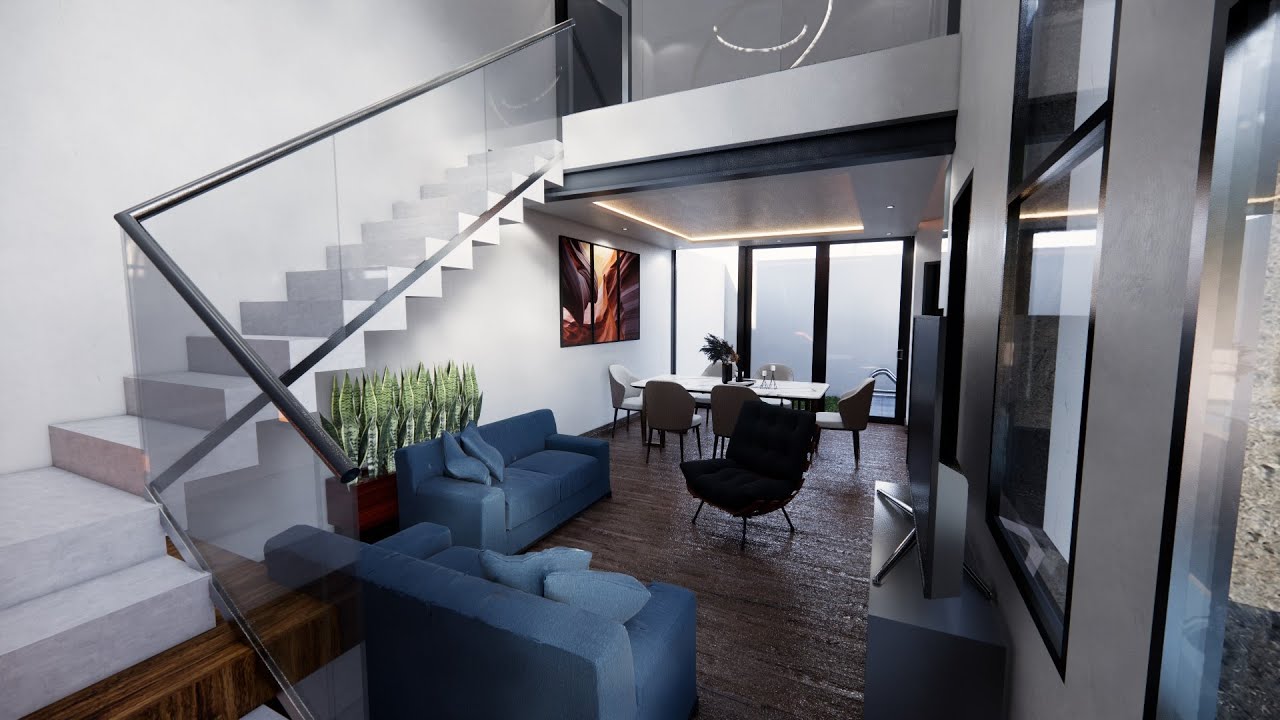 PLANO de CASA de 7X14 con PISCINA y DOBLE ALTURA