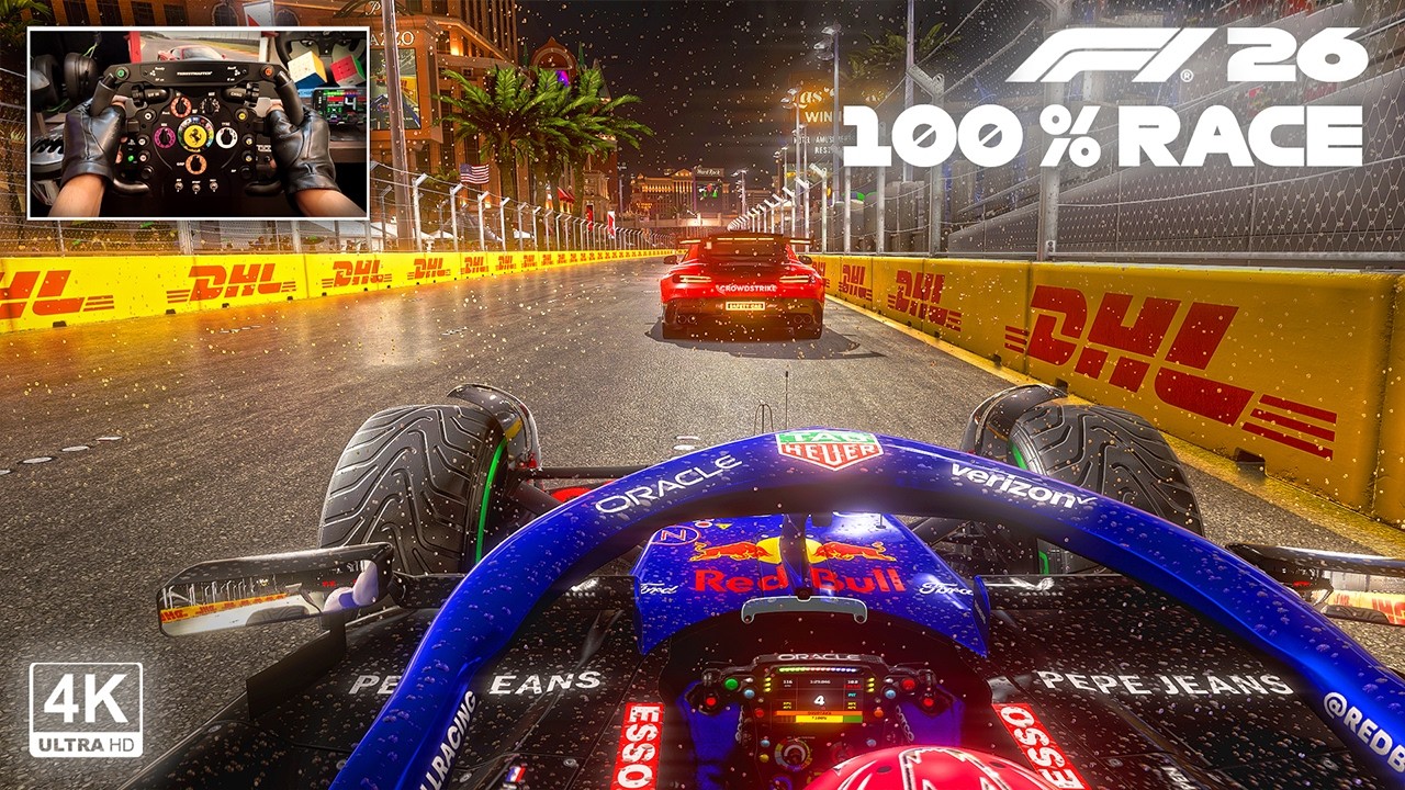 Max Verstappen's Ford Red Bull RB22 | F1 26 MOD Las Vegas GP 100 % Race | Steering Wheel Gameplay