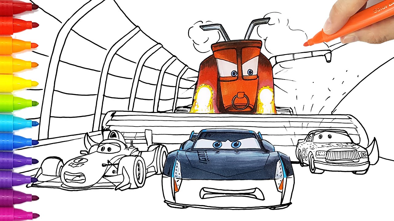 CARS Frank Chases Jackson Storm, Francesco and Chick Hicks Drawing and Coloring Pages | Tim Tim TV