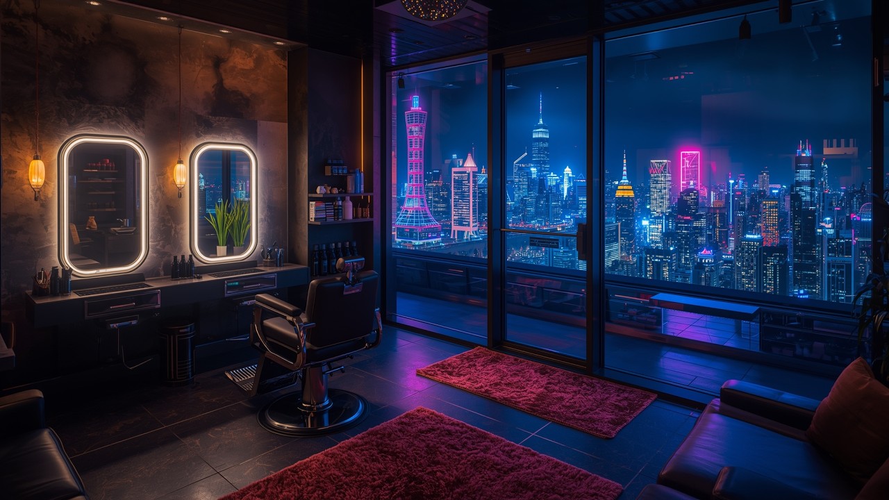 Rainy Neon Sky Barber at 3AM 🌧Slow Lofi Ambience for Deep Focus, Relax & Sleep (4K)