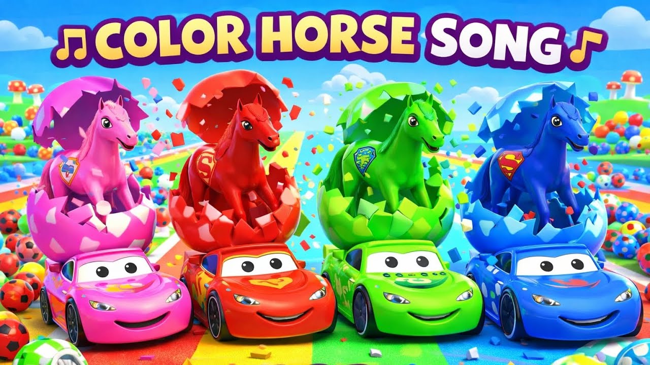 Color Horse Song 🐴🎶 | Eggs Surprise & Cars Fun | 3D Nursery Rhyme for Kids