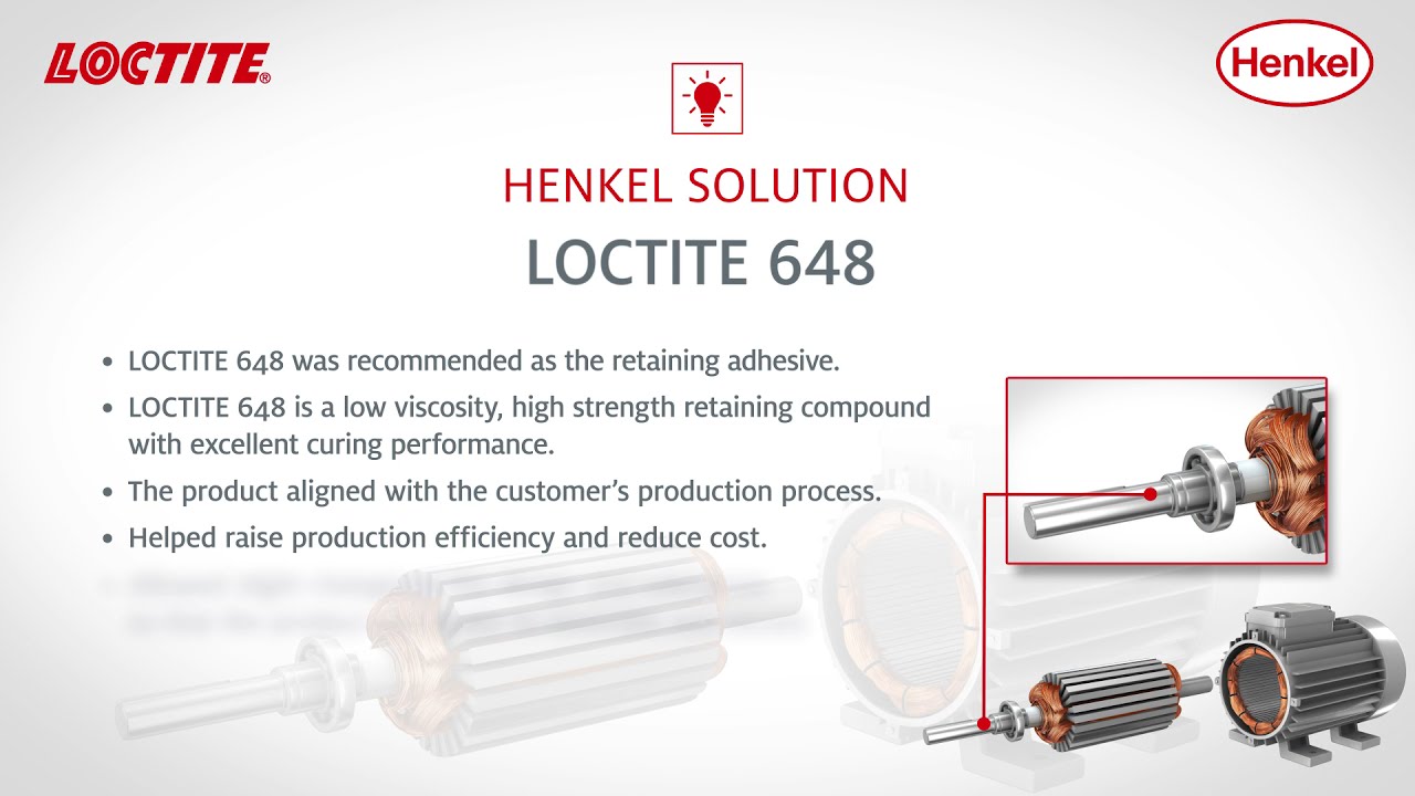 LOCTITE 648 retaining adhesive helps improve electric motor performance and extend lifetime