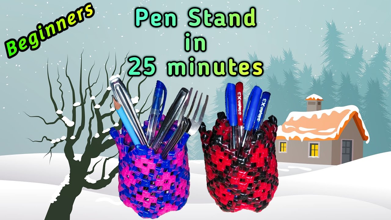 Double Colored Pen Stand making using plastic wire | koodai #plasticwirecraft for beginners
