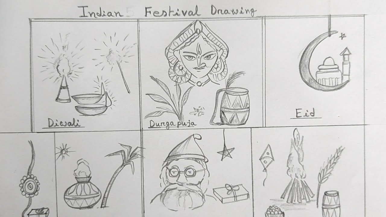 5 indian festival🥳 drawing/festival drawing/festival of india/ভারতের বিভিন্ন উৎসর আকা/উৎসবের ছবি আকা