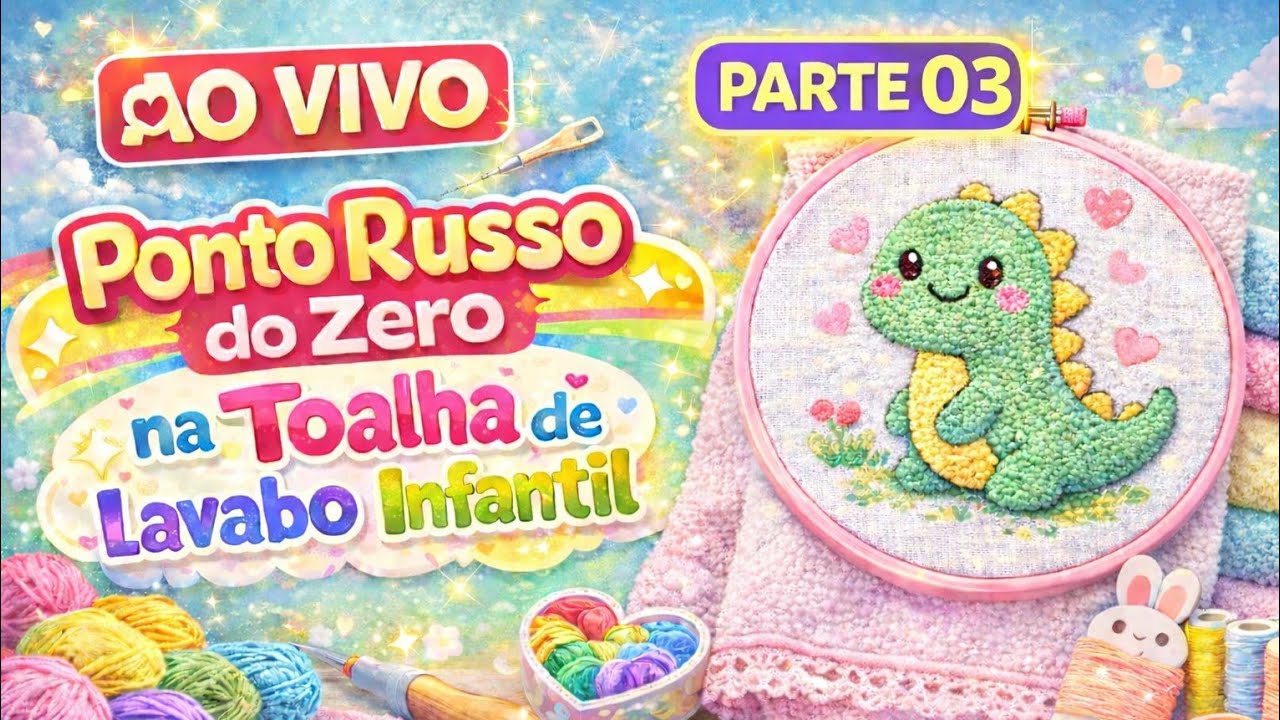 Ponto Russo do zero na toalha de Lavabo Infantil/parte 03- bordado passo a passo