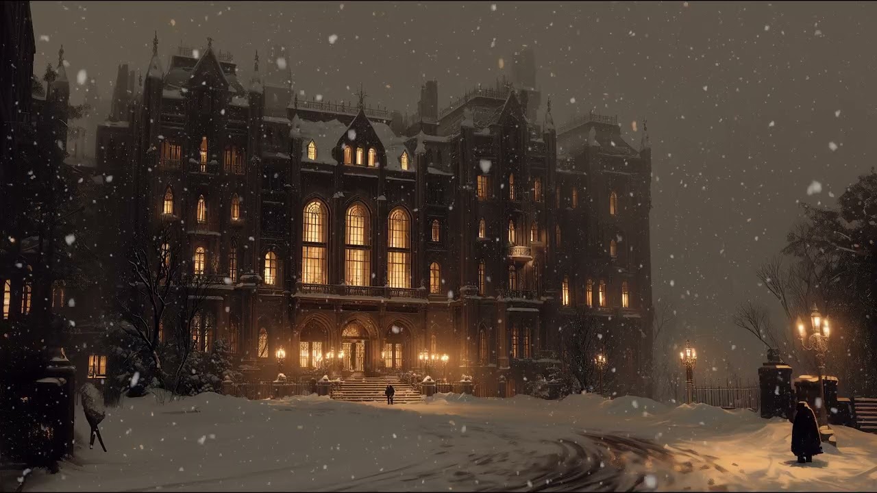 Victorian Winter Palace Ambience – Calm Piano, Snowfall & Dark Academia Atmosphere