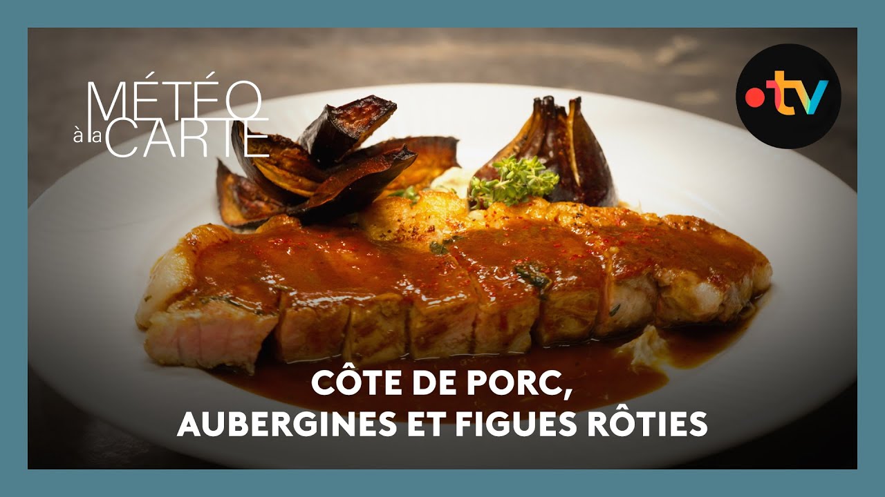 Gastronomie : côte de porc, aubergines et figues rôties