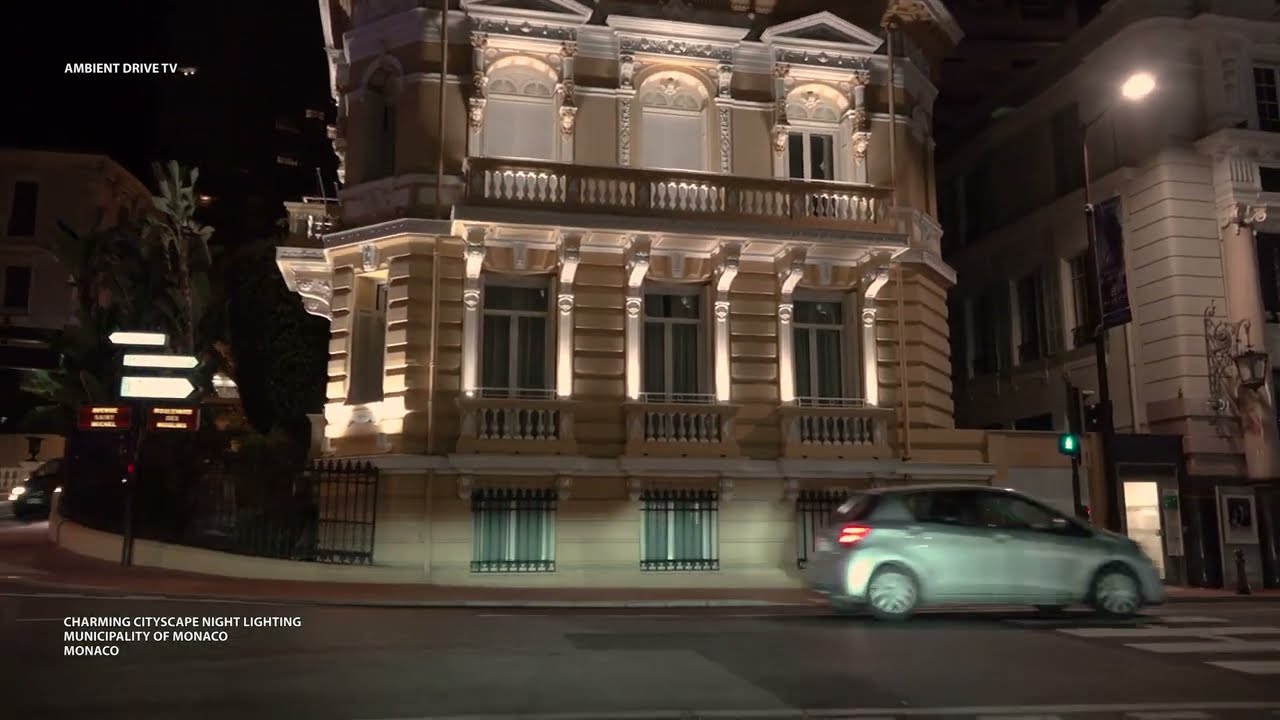 DRIVING MONACO 4K - CHARMING CITYSCAPE NIGHT LIGHTING - AMBIENT DRIVE TV