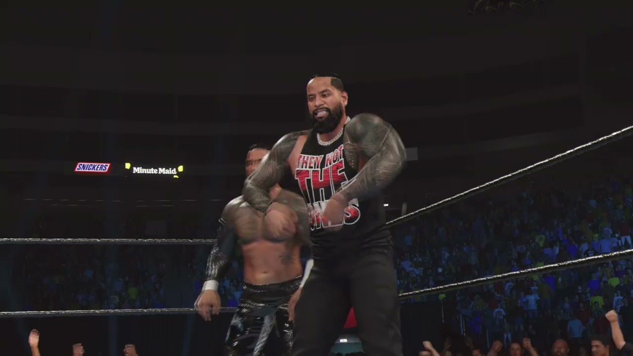W2k25 table match 2v2 john cena&the rock vs jimmy uso&jey uso elimantion