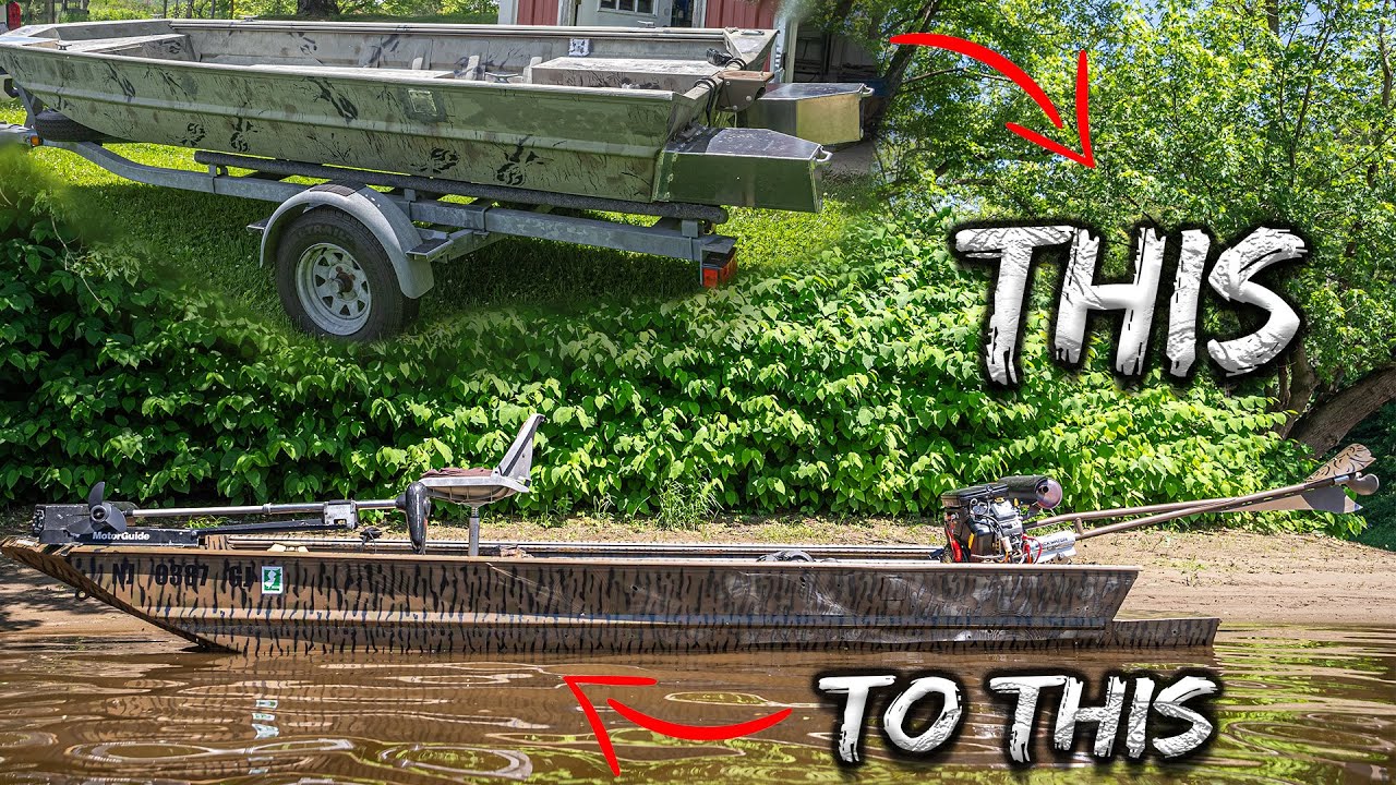 PAINTING a Camo DUCK BOAT w/ Red Leg Stencils
