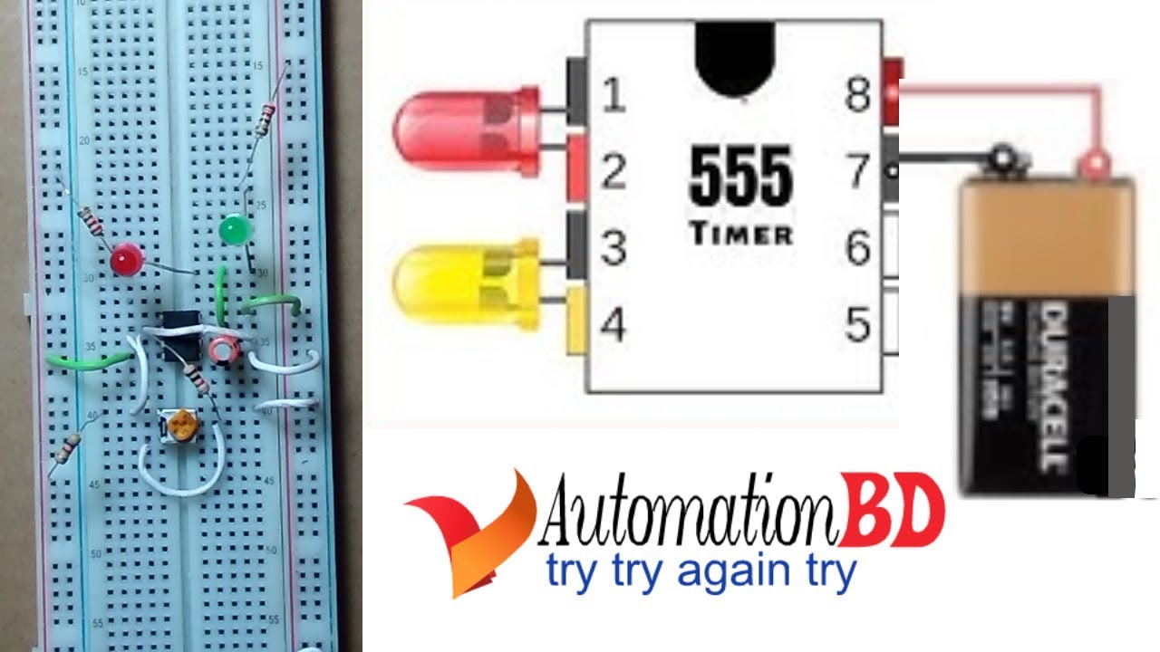 Flashing led circuit using 555 timer IC by Automation BD