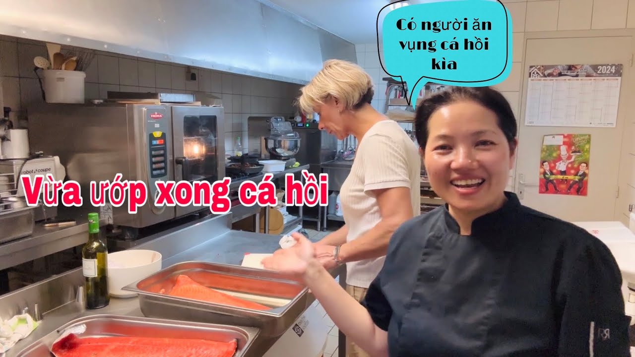 Ướp xong cá hồi, vợ chồng sếp ăn nếm tại bếp, Mai le cuộc sống ở Pháp