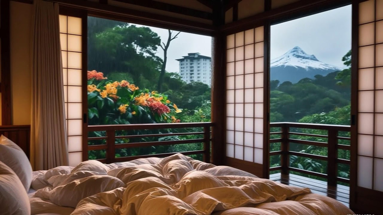 🌧️ Heavy Rainy Atmosphere From Room With Piano Music , Anxiety and Depression Rain,SPA Relief